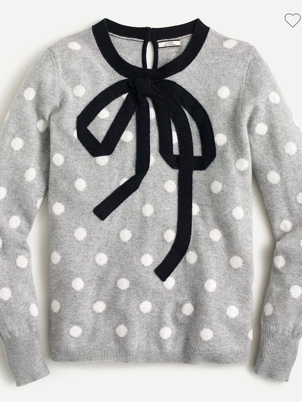 J.Crew 100% Cashmere Polka Dot Bow Sweater Gray Navy L Coquette - Picture 3 of 8